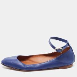 Pre Owned Valentino Blue Leather Tan-Go Ballet Flats Size 37.5