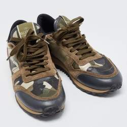 Valentino Multicolor Camo Print Leather and Suede Rockrunner Sneakers Size 37