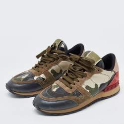 Valentino Multicolor Camo Print Leather and Suede Rockrunner Sneakers Size 37