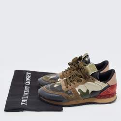 Valentino Multicolor Camo Print Leather and Suede Rockrunner Sneakers Size 37