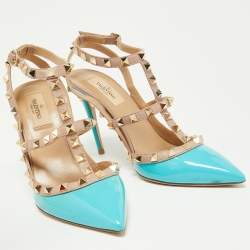 Pre Owned Valentino Green/Pink Patent Leather Rockstud Pumps Size 38.5