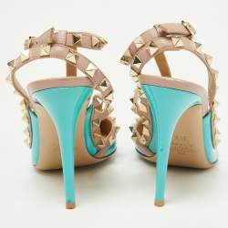 Pre Owned Valentino Green/Pink Patent Leather Rockstud Pumps Size 38.5