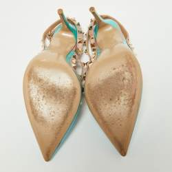 Pre Owned Valentino Green/Pink Patent Leather Rockstud Pumps Size 38.5