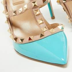 Pre Owned Valentino Green/Pink Patent Leather Rockstud Pumps Size 38.5