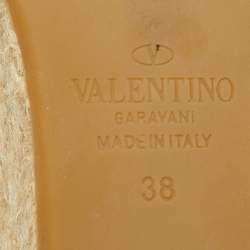 Pre Owned Valentino Black Leather Rockstud Ankle Strap Wedge Espadrille Sandals Size 38