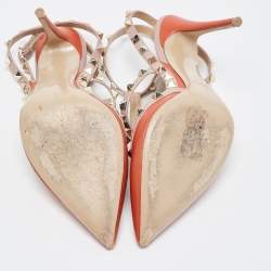 Pre Owned Valentino Orange/Beige  Leather Rockstud  Pumps Size 39.5