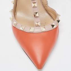 Pre Owned Valentino Orange/Beige  Leather Rockstud  Pumps Size 39.5