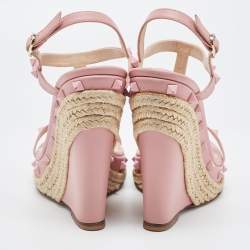 Pre Owned Valentino Pink Leather Rockstud  Wedge Sandals Size 40