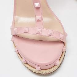 Pre Owned Valentino Pink Leather Rockstud  Wedge Sandals Size 40
