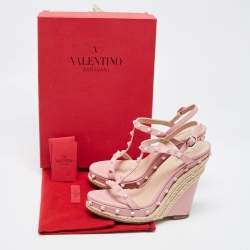 Pre Owned Valentino Pink Leather Rockstud  Wedge Sandals Size 40