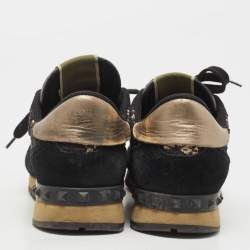 Pre Owned Valentino Black Leather and Suede Rockrunner Sneakers Size 37.5
