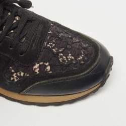 Pre Owned Valentino Black Leather and Suede Rockrunner Sneakers Size 37.5