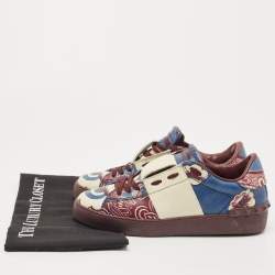 Pre Owned Valentino Tricolor Printed Leather Rockstud Low Top Sneakers Size 37.5