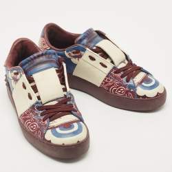 Pre Owned Valentino Tricolor Printed Leather Rockstud Low Top Sneakers Size 37.5