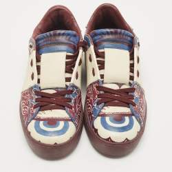 Pre Owned Valentino Tricolor Printed Leather Rockstud Low Top Sneakers Size 37.5