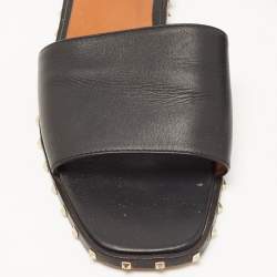 Pre Owned Valentino Black Leather Soul Rockstud  Flat Slides Size 36.5