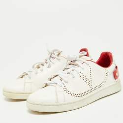 Pre Owned Valentino White/Red Leather Backnet VLOGO Sneakers Size 38.5