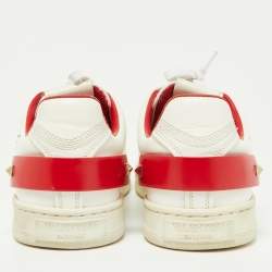 Pre Owned Valentino White/Red Leather Backnet VLOGO Sneakers Size 38.5