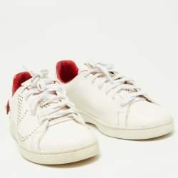 Pre Owned Valentino White/Red Leather Backnet VLOGO Sneakers Size 38.5