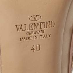 Pre Owned Valentino Beige Leather Rockstud Ankle Strap Pumps Size 40