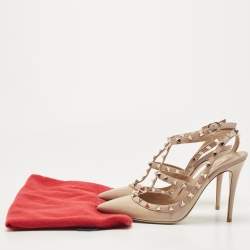 Pre Owned Valentino Beige Leather Rockstud Ankle Strap Pumps Size 40