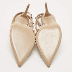 Pre Owned Valentino Beige Leather Rockstud Ankle Strap Pumps Size 40