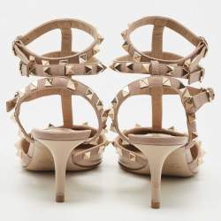 Pre Owned Valentino Two Tone Patent and Leather Rockstud Ankle Strap Pumps Size 37.5