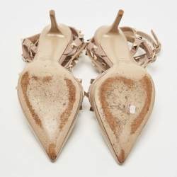 Pre Owned Valentino Two Tone Patent and Leather Rockstud Ankle Strap Pumps Size 37.5