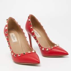 Pre Owned Valentino Red Leather Rockstud Pumps Size 36