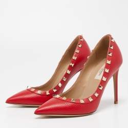 Pre Owned Valentino Red Leather Rockstud Pumps Size 36