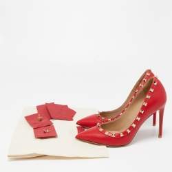Pre Owned Valentino Red Leather Rockstud Pumps Size 36