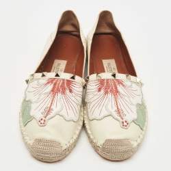 Pre Owned Valentino White Embroidered Leather Ballet Flats Size 38
