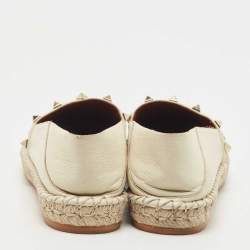 Pre Owned Valentino White Embroidered Leather Ballet Flats Size 38