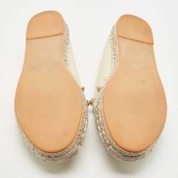 Pre Owned Valentino White Embroidered Leather Ballet Flats Size 38