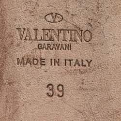 Pre Owned Valentino Multicolor Leather Rockstud Ankle-Strap Ballet Flats Size 39