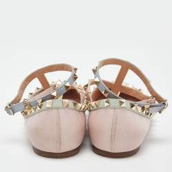 Pre Owned Valentino Multicolor Leather Rockstud Ankle-Strap Ballet Flats Size 39