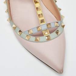 Pre Owned Valentino Multicolor Leather Rockstud Ankle-Strap Ballet Flats Size 39