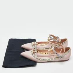 Pre Owned Valentino Multicolor Leather Rockstud Ankle-Strap Ballet Flats Size 39