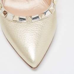 Pre Owned Valentino Metallic Gold Leather Rockstud  Wedge Pumps Size 37
