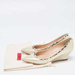 Pre Owned Valentino Metallic Gold Leather Rockstud  Wedge Pumps Size 37