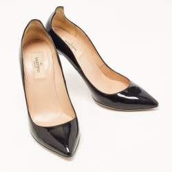 Pre Owned Valentino Black Patent Leather Pointed Toe  Pumps Size 38