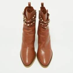 مملوكة مسبقًا Valentino Brown Leather Rockstud Wedge Ankle Boots Size 41