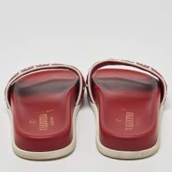 Pre Owned Valentino Red/White Quilted Leather Rockstud Pool Slides Size 37.5