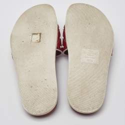 Pre Owned Valentino Red/White Quilted Leather Rockstud Pool Slides Size 37.5
