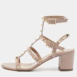 Pre Owned Valentino Dusty Pink Leather Rockstud Ankle Strap Sandals Size 37.5