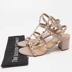 Pre Owned Valentino Dusty Pink Leather Rockstud Ankle Strap Sandals Size 37.5