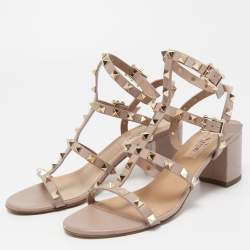 Pre Owned Valentino Dusty Pink Leather Rockstud Ankle Strap Sandals Size 37.5