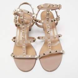Pre Owned Valentino Dusty Pink Leather Rockstud Ankle Strap Sandals Size 37.5
