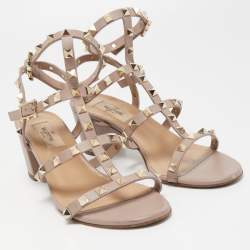 Pre Owned Valentino Dusty Pink Leather Rockstud Ankle Strap Sandals Size 37.5