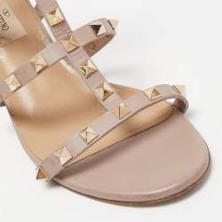 Pre Owned Valentino Dusty Pink Leather Rockstud Ankle Strap Sandals Size 37.5